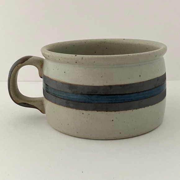 Horizon Otagiri Stoneware Round Soup Mug Blue and Brown Stripes - Picture 7 of 11